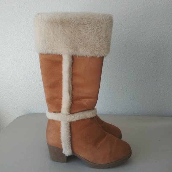Rampage girls size 2 brown and white knee high boots - Picture 1 of 16